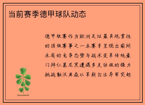 当前赛季德甲球队动态