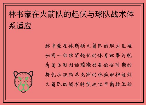 林书豪在火箭队的起伏与球队战术体系适应