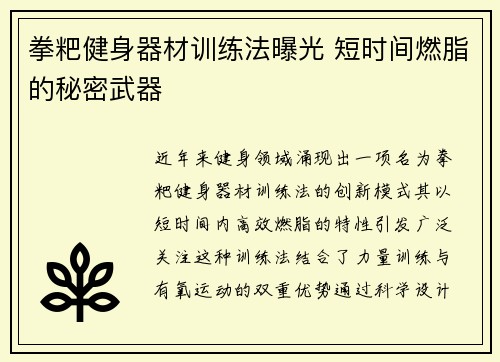 拳粑健身器材训练法曝光 短时间燃脂的秘密武器