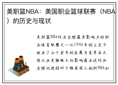 美职篮NBA：美国职业篮球联赛（NBA）的历史与现状
